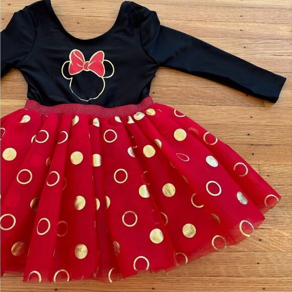 Disney Junior Minnie Mouse red/black tulle tutu long sleeve leotard dress - Picture 3 of 6